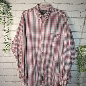 ABERCROMBIE AND FITCH MENS LONG SLEEVE CHECKED BUTTON DOWN CASUAL RED GRAY LARGE